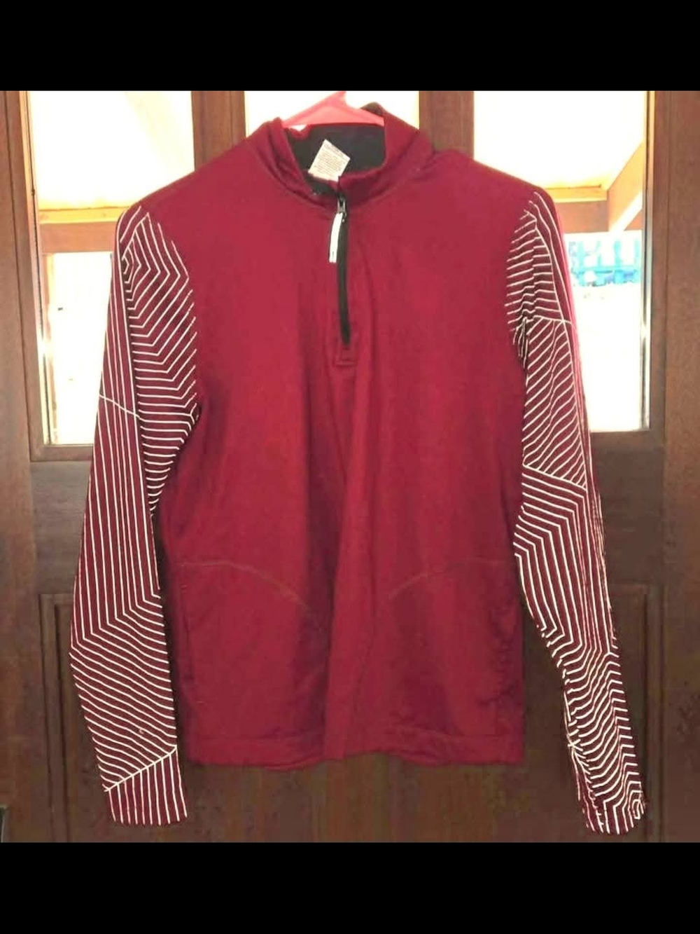 Avia Women's Burgundy Quarter-Zip Hoodie with Striped Sleeves Size Small